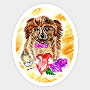 Cute Dog with heart and rose Sticker